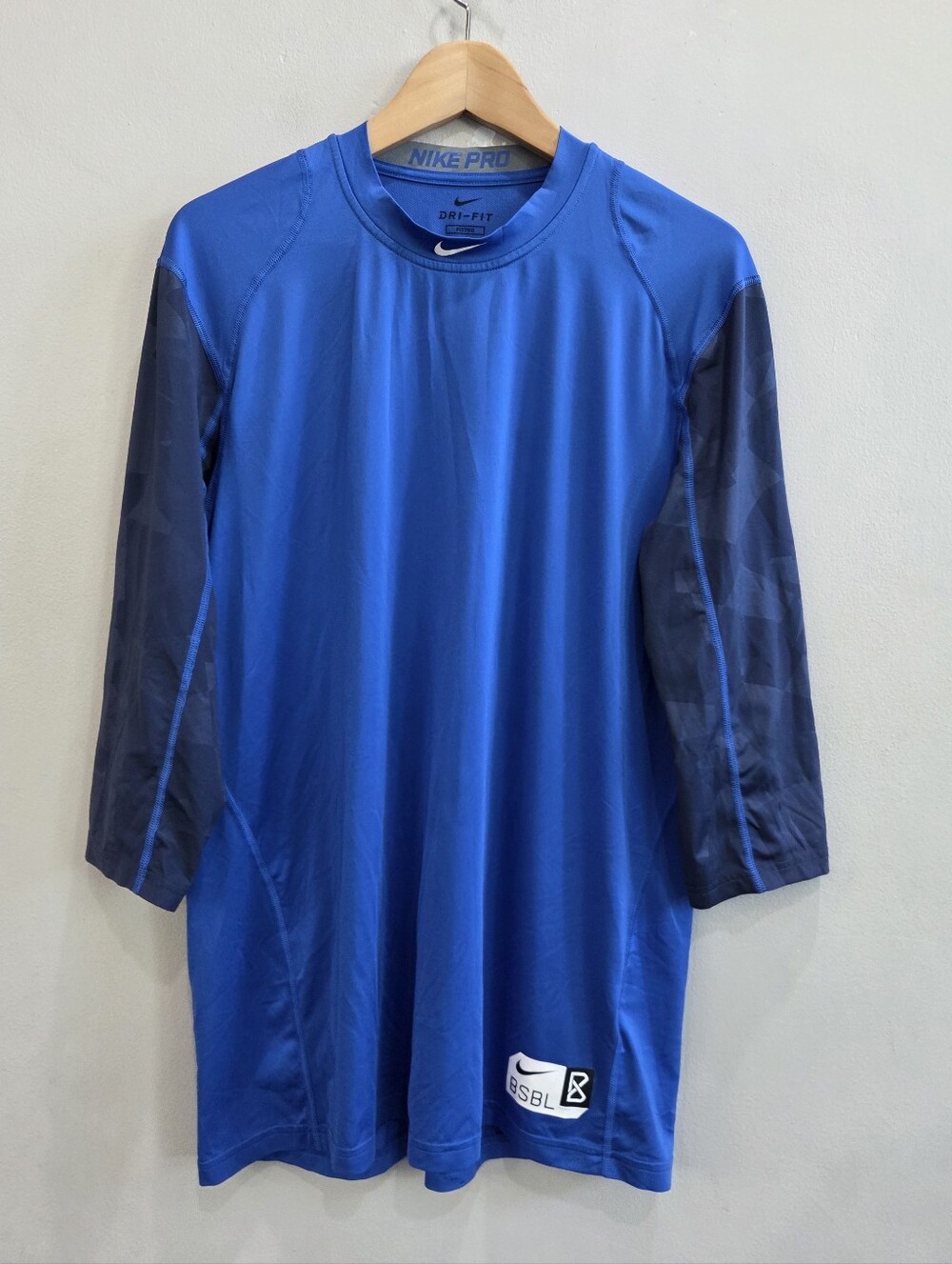 Nike Pro Baseball Fitted 3/4 Sleeve Blue Shirt Practice Training Men's Large
